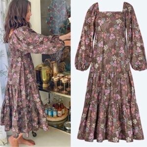 Summersalt The Tiered Puff Sleeve Midi Dress in Autumn Meadow Sz XL